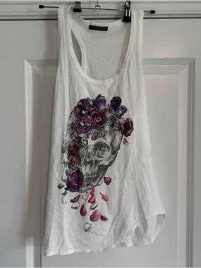 Alexander McQueen Skull Rose Tank Top Asymmetrical Hem IT 40 Small RARE